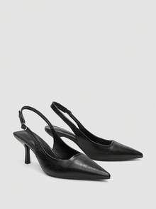 Women's Black High Heel Pumps, Pointed Toe Slingback Party Wedding Dress Shoes, 7cm Stiletto Heels - Black - View 4