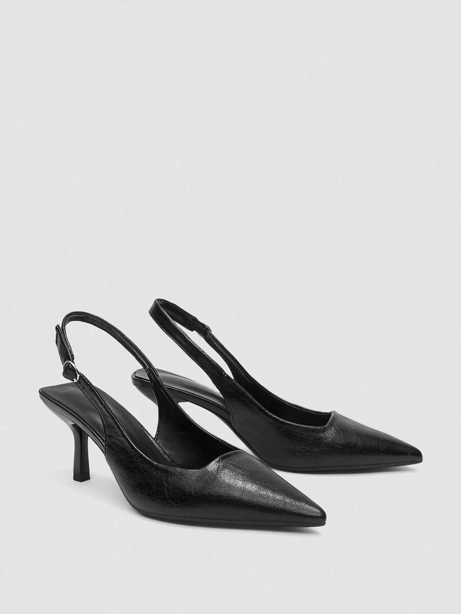 Women's Black High Heel Pumps, Pointed Toe Slingback Party Wedding Dress Shoes, 7cm Stiletto Heels - Black - View 1