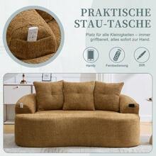 This Contemporary Two-Seater Sofa Set Features Deep, Round Cushions With A Chenille Cloud Pattern, A Compact Design Without Springs, And Includes Three Decorative Cushions. Suitable For Compact Apartments. - 芥末黃 - 查看 9
