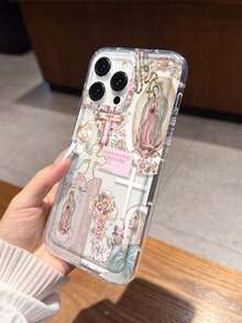 Transparent Phone Case With Cross And Virgin Mary Pattern, Compatible With IPhone 17/16/14/13 Pro Max/12 Pro/11/Xr/Xs/7/8 Plus, S10/S22/A12/A50/A52/S24/A135G, Durable TPU Material With Air Cushion - Multicolor - View 4