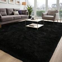 Tapete Decorativo Suave Tipo Peluche 150x200 cm para Sala, Recámara u Oficina, Alfombra Grande Moderna para Piso, Ideal para Decoración del Hogar - Negro - Ver 2