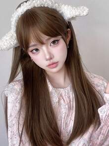 alicegarden 24-Inch Long Synthetic Wig Featuring A Natural Straight Style A Stunning Rust-Brown. Designed With Bangs , It Is Crafted From Heat-Resistant Fiber To Ensure Durability. This False Hairpiece Is Perfect For Daily Use, Offering A Natural And Realistic Appearance That Mimics. (Excluding Accessories) - Rust Brown - View 4