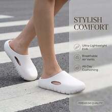 New Casual Versatile EVA Slide Sandals, Thick Sole Wear-Resistant Beach Slippers For Couples, Summer - White - View 3