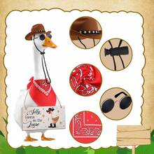 4pcs Western Cowboy Style Goose Decorations, Funny Carefree Goose Hanging Ornaments Including Cowboy Hat, Bandana, Glasses, Suitable For 17" Or 23" Statues, Outdoor Yard Lawn Art Decor (Brown, Red) - A - View 4