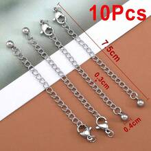 5/10件装不锈钢延长链，带龙虾扣，可调节圆珠链，适合DIY手链、项链、珠宝制作 - 延長鏈帶龍蝦扣 - 查看 10