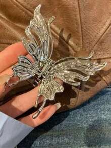 1个液态银色金属蝴蝶爪夹，优雅发爪发夹，甜美酷炫女孩半扎发发饰，夏季沙滩发夹，假日旅行 - 銀色 - 查看 1