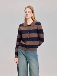 Women's Striped Knit Long Sleeve Cardigan Sweater - Multicolor - View 1