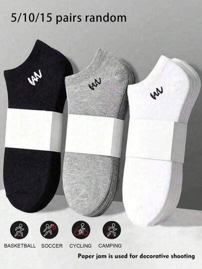 5/10/15 Pairs Women Short Socks, Minimalist Letter Print Sports Ankle Socks, Breathable Low-Cut Boat Socks, Unisex, Multi-Scenario Sports & Casual Invisible Socks