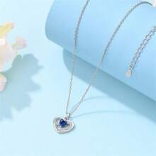 925纯银心形蝴蝶蓝宝石吊坠项链，女士精致锁骨链，闺蜜情侣珠宝礼物 - 彩色 - 查看 5