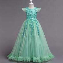 Vintage Lace Party Dress For Girls - Boho Style Maxi Gown For Pageant, Wedding & Celebration - 綠松石綠 - 查看 2