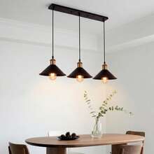 3-Light Industrial Pendant Light Fixture, Adjustable Metal Hanging Lamp, Vintage Pendant Lighting For Kitchen,Restaurant,Dining Room,Cafe(Bulb Not Included) - Sideways - View 1