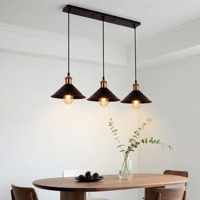 3-Light Industrial Pendant Light Fixture, Adjustable Metal Hanging Lamp, Vintage Pendant Lighting For Kitchen,Restaurant,Dining Room,Cafe(Bulb Not Included)