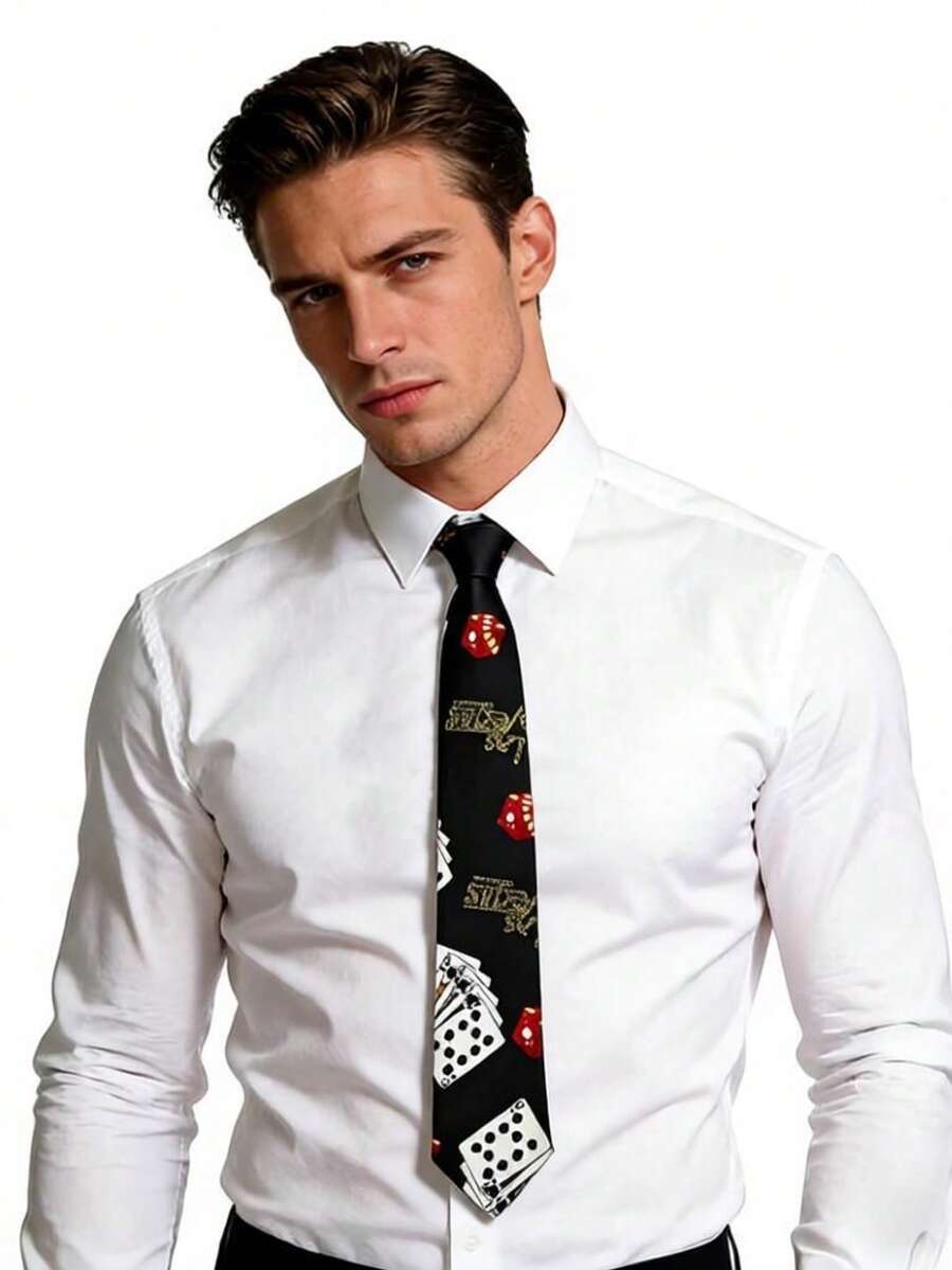 这款领带采用美元符号扑克牌图案，设计独特，材质优良，风格百搭。在咖啡馆、酒吧等休闲社交场合，搭配简约衬衫或T恤，即可为您的整体造型增添趣味和个性，让您在轻松愉悦的氛围中展现自我。 - 彩色 - 查看 1