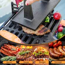 Pre-Seasoned Heavy Cast Iron Burger And Bacon Press Set With Heat-Resistant Wooden Handle - For Smashing Burgers, Bacon, And Griddle Cooking - Black - View 7