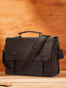 18英寸防水复古皮革斜挎包，大容量笔记本电脑包，适合办公室、商务、旅行、大学生使用，有棕色/驼色/黑色/灰色可选。 - 彩色 - 查看 3