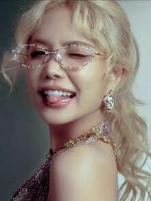 Rhinestone Bow Oval Eyeglasses Frame, Niche Elegant Metal Plain Glass For Photo Shoot - Multicolor - View 2