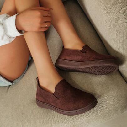 Minimalistyczne, jednokolorowe, wsuwane mokasyny dla kobiet, wygodne, płaskie buty z zamszowym wykończeniem, uniwersalne, lekkie, codzienne buty do chodzenia do biura i na zewnątrz