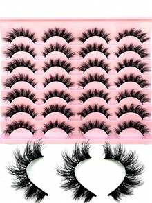 14 Pairs Cartoon Style Faux Mink Cat Eye False Eyelashes, Natural & Thick, Makeup Essential For Travel - Black - View 7