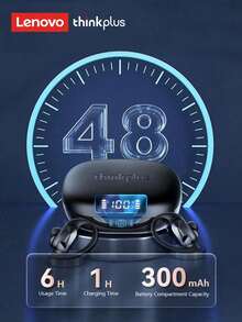 Lenovo 联想LP75蓝牙耳机，配备清洁刷和指套组合套装，耳挂式设计，带显示屏，5.3小时超长续航，HIFI音质，低延迟，适用于音乐、游戏、跑步，防水，无线耳机带麦克风 - 耳機+清潔筆+指套 - 查看 8