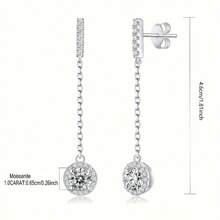 ConiiW 1 Pair 925 Sterling Silver Moissanite Round Tassel Earrings, Fashionable And Elegant, Unique Classic Design, Suitable For Young Women And Mature Men, An Excellent Gift For Girlfriend, Suitable For Daily Wear, Party, Vacation, Date, Valentine's Day, Anniversary, Halloween, Christmas Or Birthday - Silver - View 10
