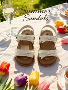 1 Pair Toddler Beige Sandals, Fresh Bowknot Design, Fashion Summer Outdoor Sandals, Children Versatile Non-Slip Soft Bottom Princess Shoes - Beige - View 4