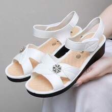 Women's Summer Sandals - Casual Solid Color, Breathable Hollow Design, Hook And Loop Closure, Flat Heel Beach Shoes, Multifunctional Flat Sandals | Comfortable Fit - White - View 3