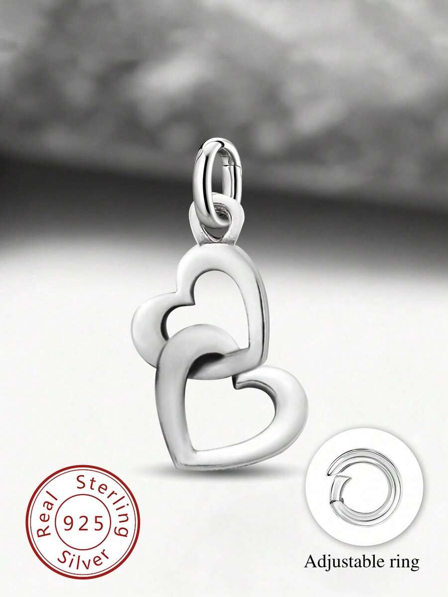 1 mặt dây chuyền hình trái tim bằng bạc 925, dùng để tự làm vòng tay, quà tặng tinh tế, quà tặng Giáng sinh.