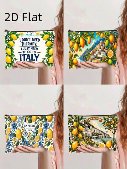 Una bolsa de maquillaje con un diseño de de limón con patrones divertidos, perfecta para guardar artículos de tocador y cosméticos, también se puede usar como organizador de papelería o como embrague de viaje, bolsa de cosméticos para mujer con impresión a doble cara, bolsa de artículos de tocador, bolsa de aseo de viaje, bolsa impermeable de gran capacidad para mujeres, cubos de embalaje, artículos esenciales de viaje para mujeres, artículos esenciales para cruceros, artículos esenciales para vacaciones, artículos de viaje