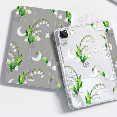 Ốp lưng hai mặt bằng acrylic trong suốt hình hoa linh lan, họa tiết ma hoạt hình dễ thương, chống sốc, phù hợp với iPad thế hệ thứ 7, 8 và 10 (10.2 inch), tích hợp khe cắm bút, hỗ trợ chức năng ngủ/thức, là lựa chọn quà tặng lý tưởng.