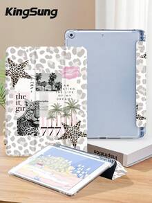 Kingsung Leopard Print & Palm Tree Collage Pattern Tablet Protective Case, Suitable For IPad 9.7/10.2/10.5/10.9/12.9 Inch/Pro 11 Inch, 10th Gen, Galaxy Tab S6 Lite 10.4 Inch, Kindle Paperwhite 12th Gen 2024, Kindle 11th Gen 2022, Kobo Clara Colour, Soft Shock-Proof, Smart Stand/Auto Wake/Sleep - Multicolor - View 4