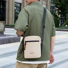 Men's Sling Bag, Small Crossbody Bag, Shoulder Bag, Casual Oxford Cloth Bag, Travel Business Messenger Bag - Khaki - View 3