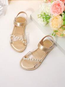 1 Pair Girls' Delicate Pearl Sandals For Versatile Occasion Summer Use - Gold - View 6