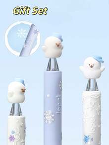 1pc Snowman Rotating Ballpoint Pen, Comes With Exquisite 3D Embossed Sticker Set, Quick-Drying Anti-Leakage, Suitable For Practice Writing And Office Use - Snowman Twist - View 3