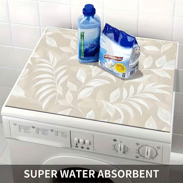 1片硅胶洗衣机/烘干机顶垫，洗衣机防尘罩，厨房配件，防滑，适用于洗衣房、浴室、家居装饰和房间装饰，多种款式可选 - 米色葉子花卉2 - 查看 7