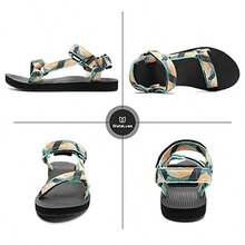 Womens-Sport-Sandals Hiking Sandals With-Arch-Support Webbing-Outdoor-Beach-Water-Sandals For Travel-Walking-Trekking-Camping - 黑綠色 - 查看 2