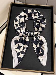 1pc 65*65cm Square Scarf, Women's Satin Silk Imitation Geometric Circle Print, Versatile Neckerchief Headband Shawl - Multicolor - View 8
