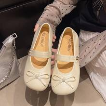2026 New Spring/Summer French Retro Bow Low Vamp Mary Jane Flat Shoes, Slip-On Flat Shoes Matching Dresses - White - View 3