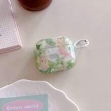 Minimalist Cute Cartoon 3D Flower & Rabbit Pattern Glossy Earphone Protective Case, Suitable For AirPods 1 2 3 4 Pro Pro2 Pro3 Bluetooth Earphones - Multicolor - View 4