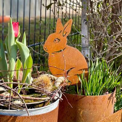1pc Rusty Color Acrylic Rabbit Garden Stake - Bohemian Rabbit Garden Art - Rabbit Garden Stake, Country Decor, Garden Decoration
