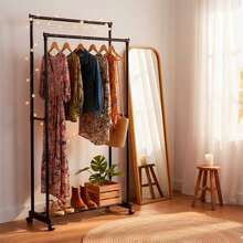 Miroytengo Cabideiro moderno preto para quarto, estrutura de metal com revestimento em melamina, barras duplas, ganchos resistentes para roupas, organizador de corredor, 75 x 157 x 39 cm. - Preto - Ver 5