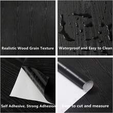1 Roll Black PVC Waterproof Self-Adhesive Wood Grain Wallpaper, Furniture Cabinet Decorative Sticker, Home Decor Wood Grain Wallpaper For Door, Wardrobe, Tabletop, Waterproof Oil-Proof Adhesive Paper, Kitchen Decor Wallpaper, Spring Decoration - 1PC - View 4