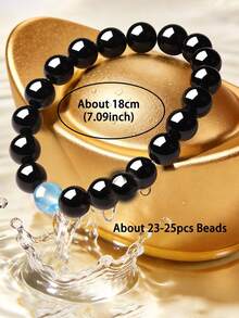 Fashionable Men's Black Obsidian Protection Bracelet, Attract Wealth, Aquamarine Courage, Focus, Energy Healing Yoga Meditation Jewelry Unisex - Multicolor - View 3