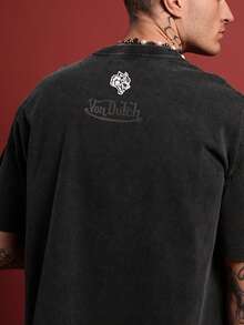 Double Side Vonn Dutccch Printed T Shirt Retro Washed T Shirt Double Sided Printed 230 Pure Cotton T Shirt - Đen 2 - Xem 2