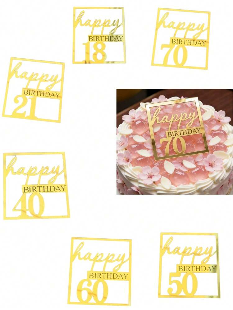 1pc/3pcs Square Acrylic Number Cake Topper, "Happy Birthday" Square Cake Decoration Card, Suitable For Birthday Party Cake Decoration, Cake Insert, Baking Supplies, Home Kitchen Essentials, Baking Tools And Cake Decorating Materials - StyleB - View 7