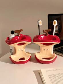1 pieza Soporte para cepillo de dientes con forma de manzana, estantería independiente para almacenamiento de cepillo de dientes y pasta de dientes, apta para encimera, lavabo y bañera, decoración de baño - Multicolor - Ver 2