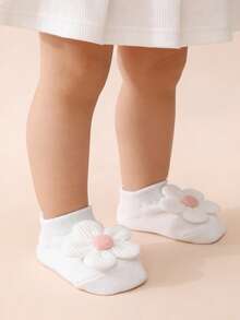 4 Pairs Baby/Toddler Girls' Cute Floral Decorated Socks, Solid Color Non-Slip Bottom Ankle Socks, Versatile For All Seasons - Multicolor - View 7