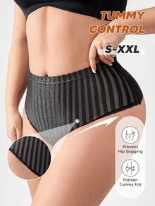 Pantalones moldeadores de mujer con control de cintura y abdomen de encaje, de cintura media con soporte ligero - Negro - Ver 2
