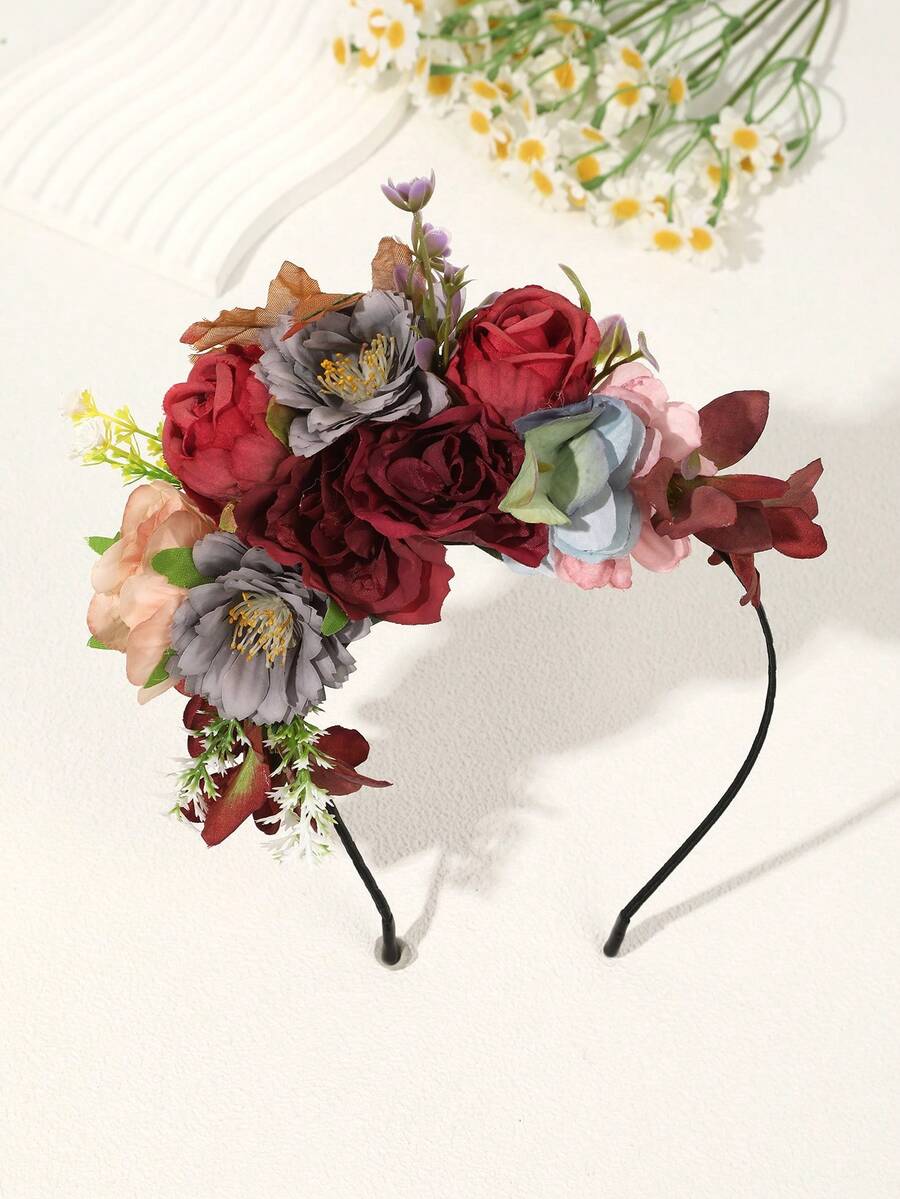 1pc 3D Realistic Rose Flower Headband, Suitable For Performances, Parties, Balls, And Various Holidays Hairband Hair Hoop - Multicolor - View 1