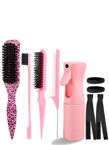 Unisex Nylon Hairbrush Set With Rat Tail Comb, Edge Brush, Teasing Comb, Spray Bottle And Hair Ties, Slick Back Hair Styling Kit For Bun, Ponytail, Flyaway Control, Parting, Backcombing And Daily Salon Hair Care Use - Multicolor - View 17