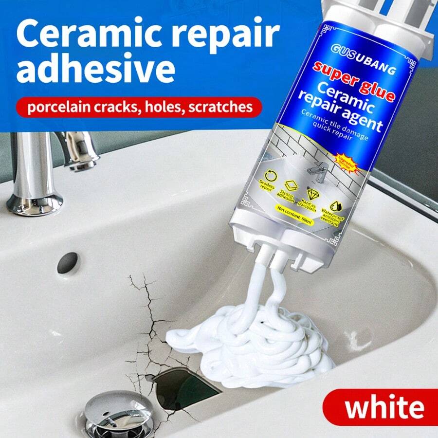 1/2pcs Super Waterproof Ceramic Repair Adhesive, Effectively Repairs Cracks On Sinks, Bathtubs, Toilets, Suitable For Bathroom, Kitchen Repair And Renovation
